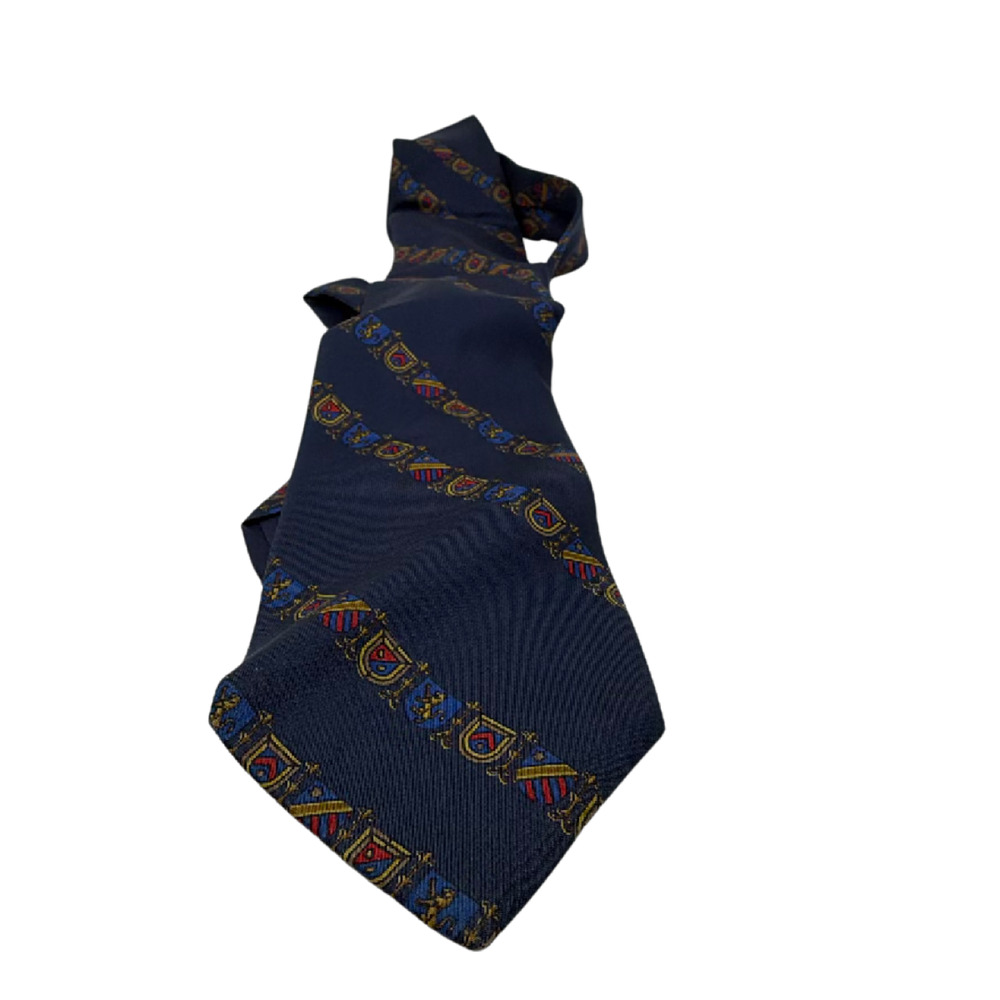 Elite Heraldic Crest Pattern Blue Silk Necktie